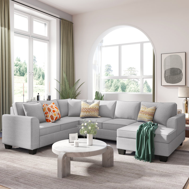 Canapé modulaire réversible de 86 po de largeur et méridienne, Polyester gris clair