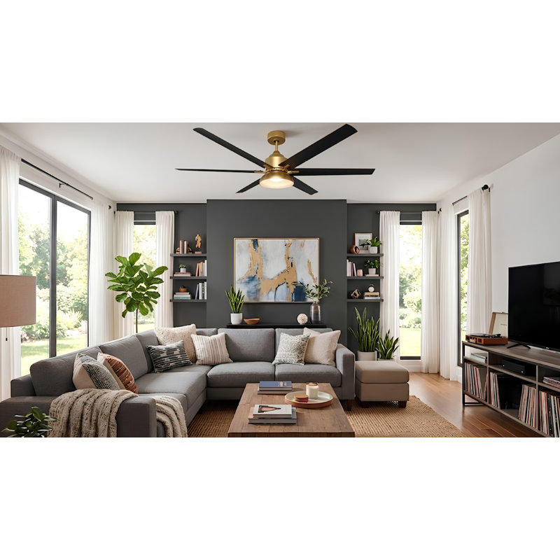Ventilateur de plafond 72 po Fawzy, Doré patiné