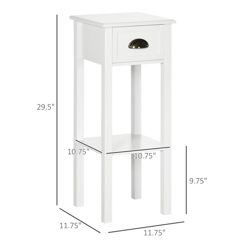 Homcom 2-tier Side Table With Drawer And Bottom Shelf: Narrow End Table For Living Room Or Bedroom, White Finish