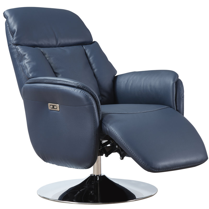 Fauteuil inclinable ergonomique en cuir véritable Macon, Bleu marine