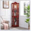 Vitrine lumineuse en verre avec portes et tablettes en verre trempé, rangement en coin pour salon et chambre à coucher-2115783641