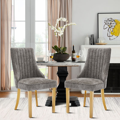 Ensemble de 2 chaises de salle à manger rembourrées modernes avec 2 pieds en acier inoxydable, chaises d'appoint en tissu pour la salle à manger ou le salon