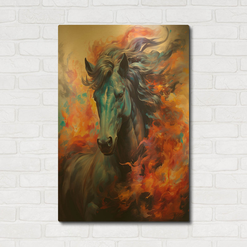 Tableau mural en métal doré « Cheval de feu » de Momart, 61 x 91 cm, 24 po x 36 po