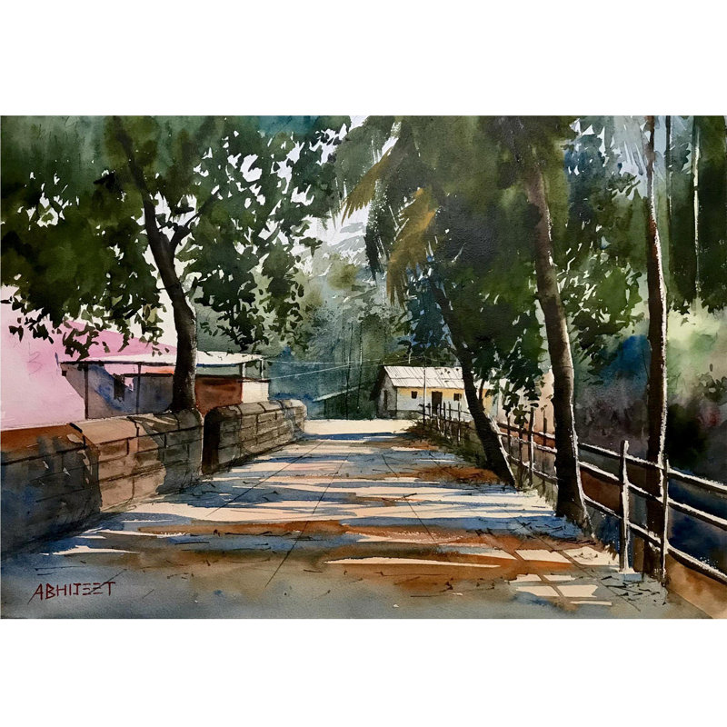 Sentier solitaire d'un village | Aquarelle sur papier | Par Abhijeet Bahadure