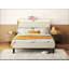 Base de lit plateforme grand format avec tête de lit tapissier en tissu et support en lattes de bois-646058630