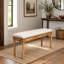 Banc de rangement en bois de style campagnard avec coussin moelleux – Pieds tournés en forme de fuseau, finition naturelle, assise recouverte de lin, style moderne du milieu du siècle pour l'entrée, le couloir, le salon et le coin lecture.-949436316-949436319
