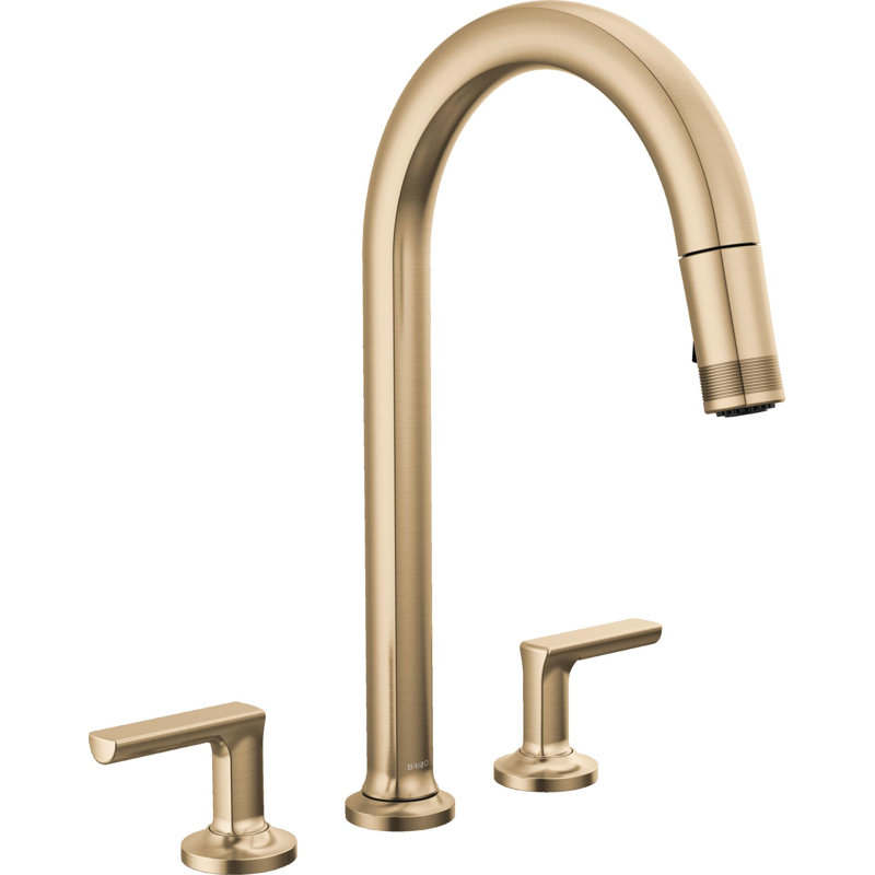 Kintsu® Widespread Pull-Down Faucet With Arc Spout, Lumicoat® Luxe Gold, Lever Handle