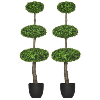 Ensemble de 2 topiaires de buis artificiels en pots, 43,25 po de plantes artificielles pour le bureau à domicile, le salon, l'intérieur et l'extérieur