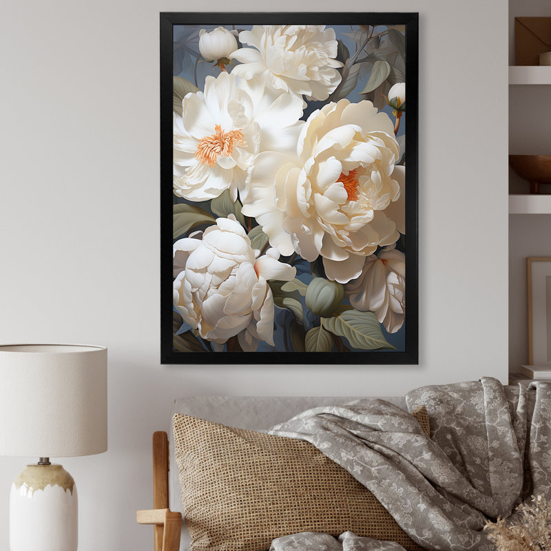 «Beige Fragrant Peony Bliss I» sur toile, Cadre photo noir, H 32 po x l 24 po x P 1 po