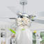 Ventilateur de plafond 52 "en cristal avec lumières et télécommande, moteur à courant continu à 6 vitesses, minuterie et fonction réversible