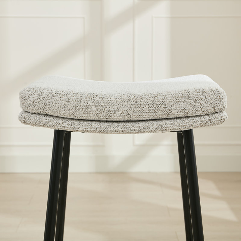 26" Upholstered Backless Saddle Bar Stool with Metal Frame, 4, Black
