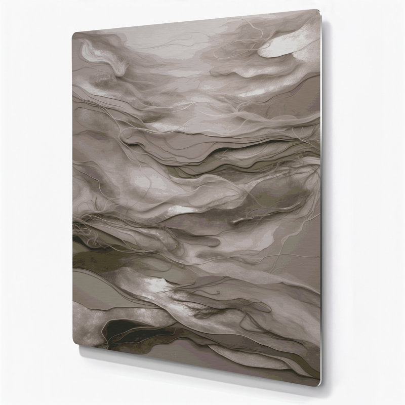 Abstrait paysage 98, art mural gris en métal, H 20 po x l 24 po