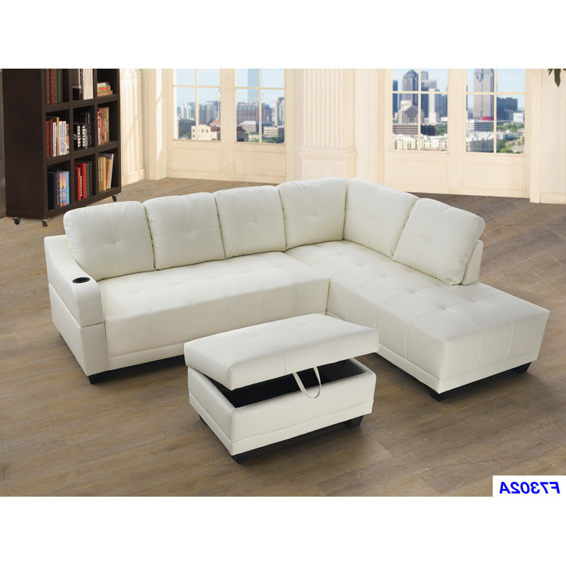 Sweetgrove Faux Leather L-Shaped Sectional, Right Hand Facing, Faux Leather White