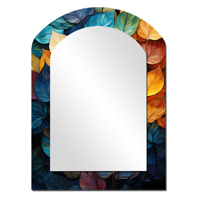 «Magical Colorful Leaves I - Leaves Arch», miroir décoratif traditionnel asymétrique, impression sur métal