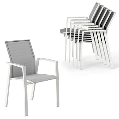 Stemple Aluminum Stacking Patio Dining Armchair, Fully Assembled