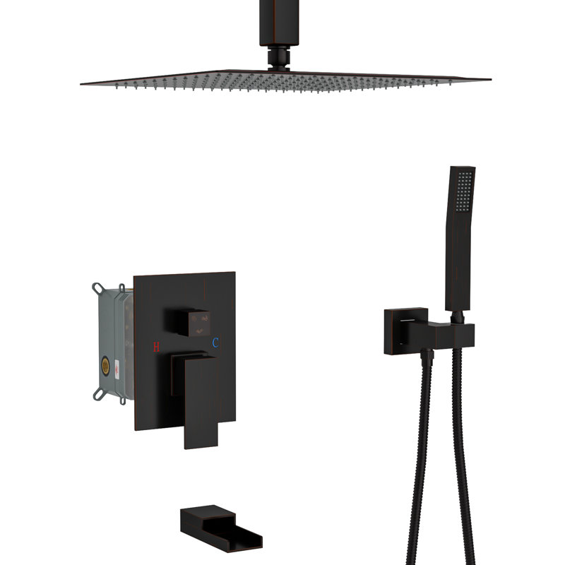 Ensemble de douche bronze huilé avec bec cascade et baignoire pivotante avec filetage standard, Bronze frotté à l'huile