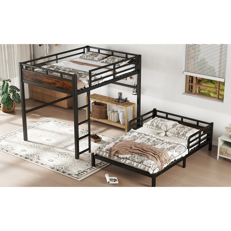Lit double superposé double en métal de couleur rétro, détachable en lit mezzanine et plateforme, facile à assembler seul - lit de couleur, séparable pour différentes configurations de chambre, expérience de sommeil tranquille