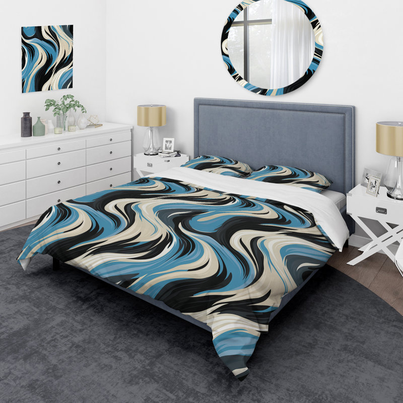 Black And Blue Zebra Stripes - Ensemble de housse de couette à rayures, Housse de couette pour très grand lit et 2 très
