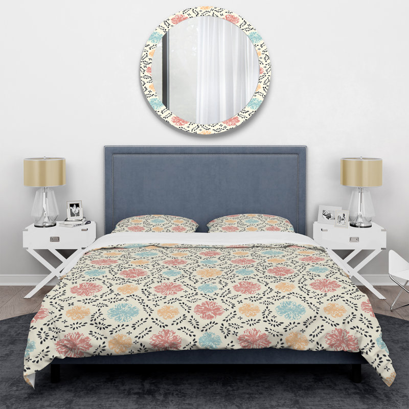 Cercle floral rose - ensemble de housse de couette abstrait - microfibre de polyester
