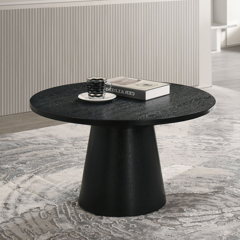 Table basse ronde de style contemporain de style contemporain avec base conique et structure en bois d'hévéa avec finition noire