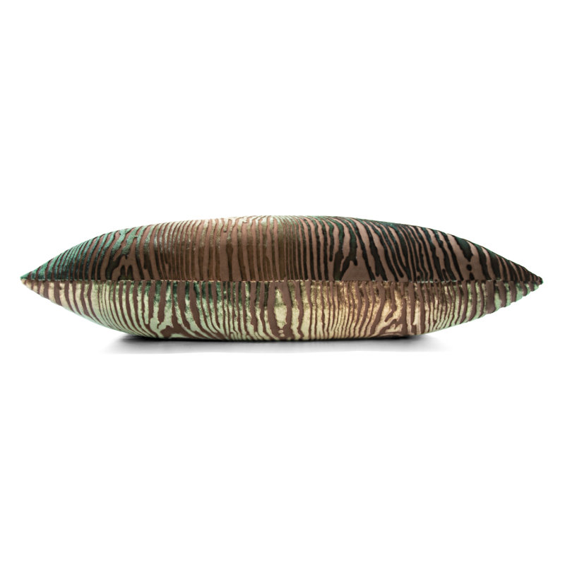 Velvet Geometric Square Pillow Cover & Insert, 22" x 22", Green/Gold/Brown
