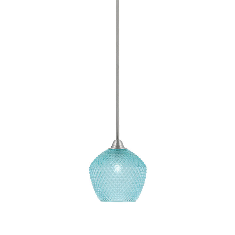 Mini-luminaire suspendu en verre brossé 9 po Mukkesh, Sarcelle, Nickel brossé