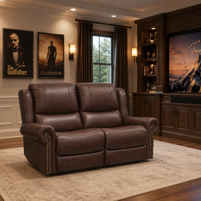 Upholstered 58'' Wide Classic and Breathable Faux Leather Manual Reclining Loveseat Sofa