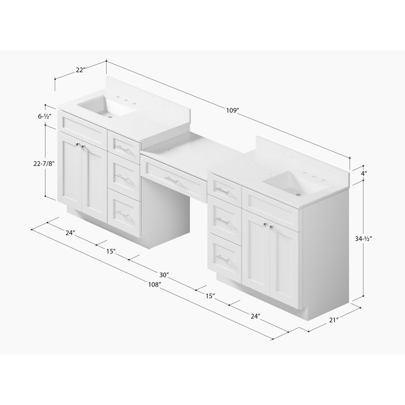 Meuble-lavabo double 108 po Disar, Blanc
