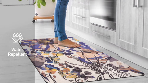 Blue 18 in. x 47 in. Modern Large Floral Anti Fatigue Standing Mat