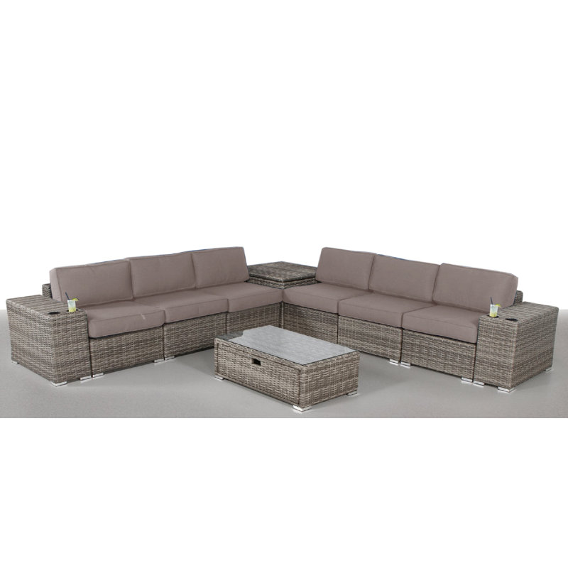 Wenlock Wicker Fully Assembled 6 - Person Seating Group with Sunbrella Cushions, Sunbrella Taupe