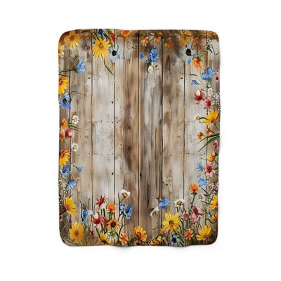 Couverture rétro en sherpa de qualité fleur en bois rétro
