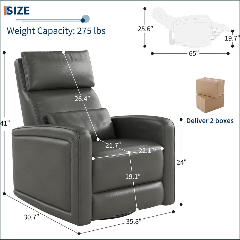 360° Swivel Recliner Chair, Modern Rocking Armchair with Adjustable Backrest & Footrest, Faux Leather Wingback Single Sofa, Hidden Pull Tab Reclining Mechanism, Living Room Seating