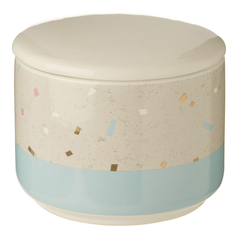 Stoneware Jar, Grey/Blue, 9" H x 11" W x 11" D