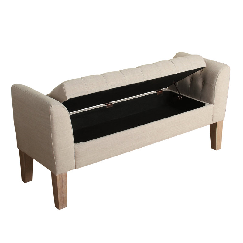 Alaitz Polyester Upholstered Storage Bench, Sand Dune