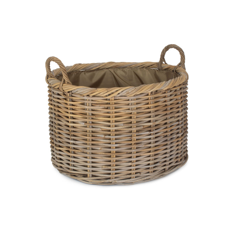 Lugowe Rattan Log Carrier Basket with Lining, 38cm H x 57cm W x 50cm D