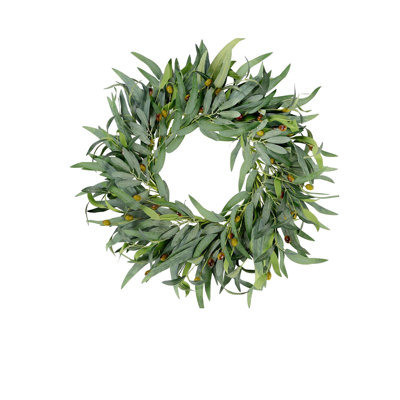 Couronne d'olivier pour porte d'entrée 21,5 pouces, couronne de verdure toutes saisons avec fruits à feuilles d'olivier, décoration pour le salon extérieur, le mur intérieur et l'extérieur, le mariage toutes saisons