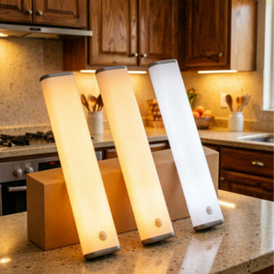 YIGER 3PCS 8" Motion Sensor Rechargeable LED Cabinet Lights 3colors Wireless Kitchen Under Counter Lights (Set of 3)