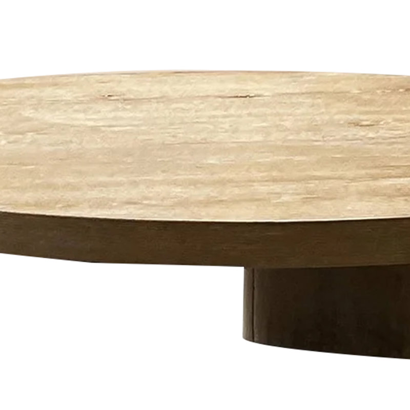 Table basse Timore, plateau rond en bois de chêne brun de 42 po, base de socle
