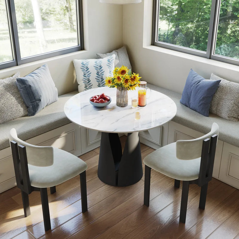 Table de bistro Nagela, H 29,53 po x L 35,43 po x l 35,43 po, Blanc lustré, Noir