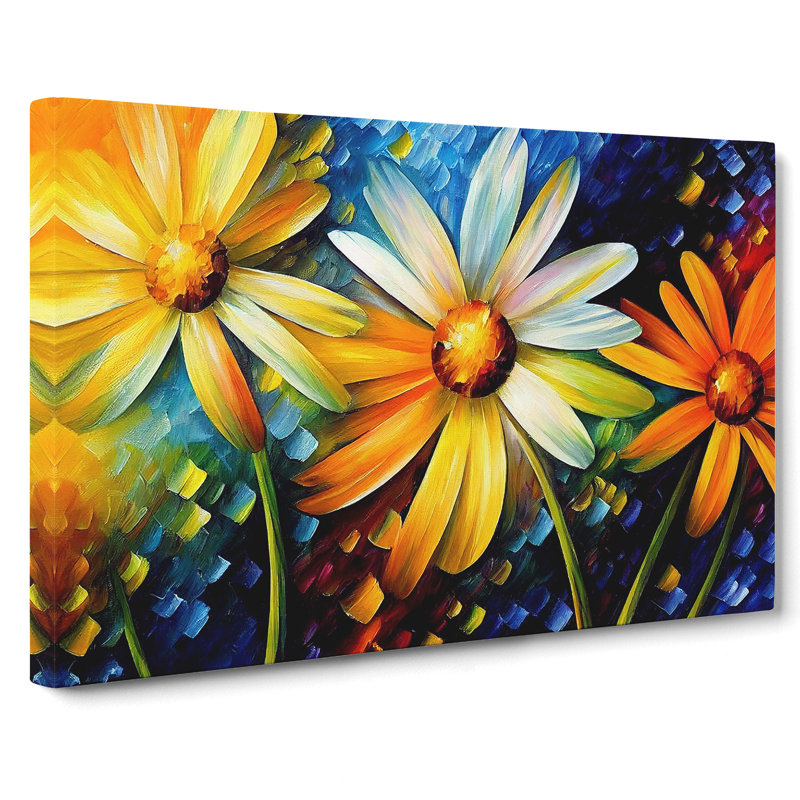 Painted Daisy Flowers Vol.2 Abstract - Wrapped Canvas, 35cm H x 50cm W x 3cm D
