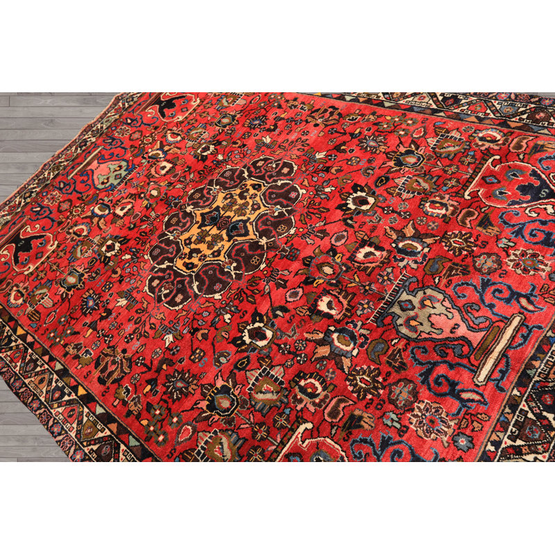 Tapis traditionnel rose pêche en laine noué à la main 6 pi 9 po x 9 pi 6 po