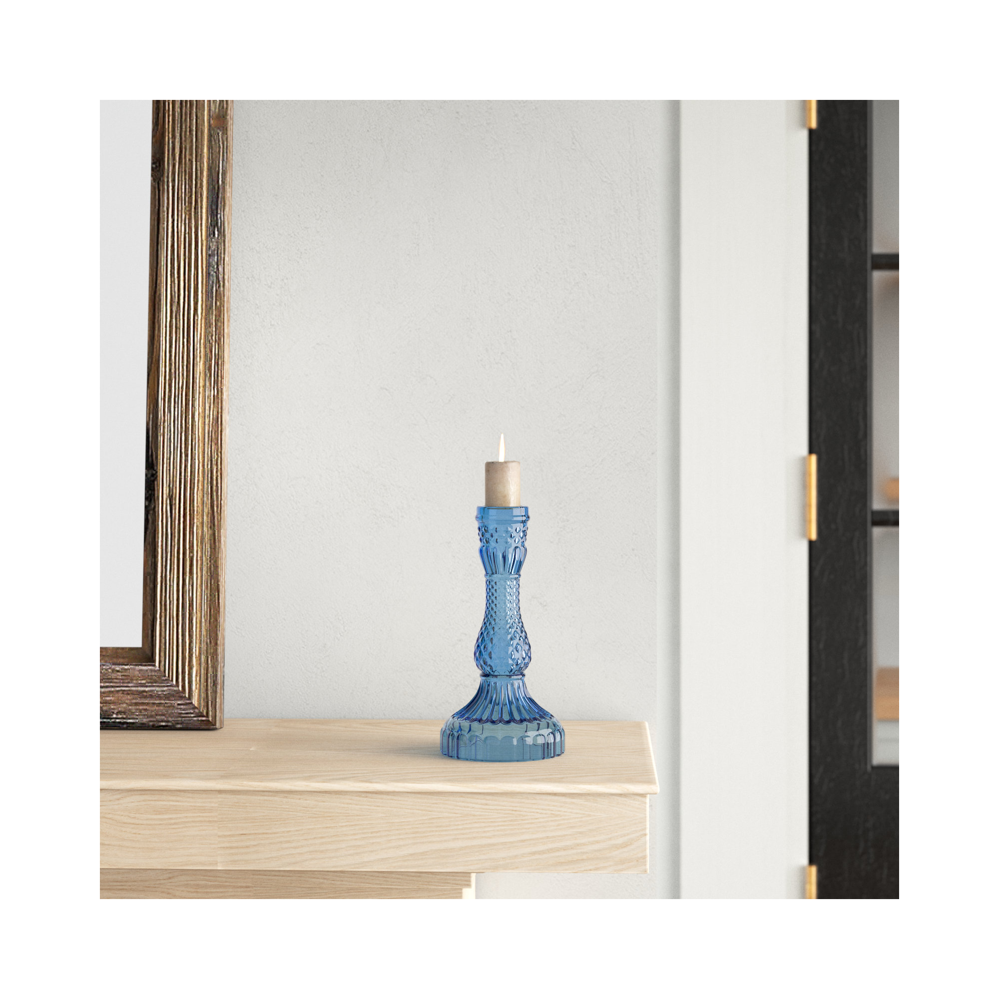 Samira Glass Tabletop Candlestick, Blue