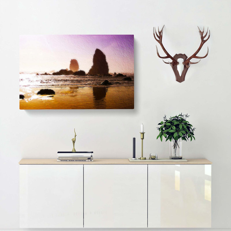 Rock Formations On A Beach In Oregon - Wrapped Canvas Painting, 35cm H x 50cm W x 3cm D