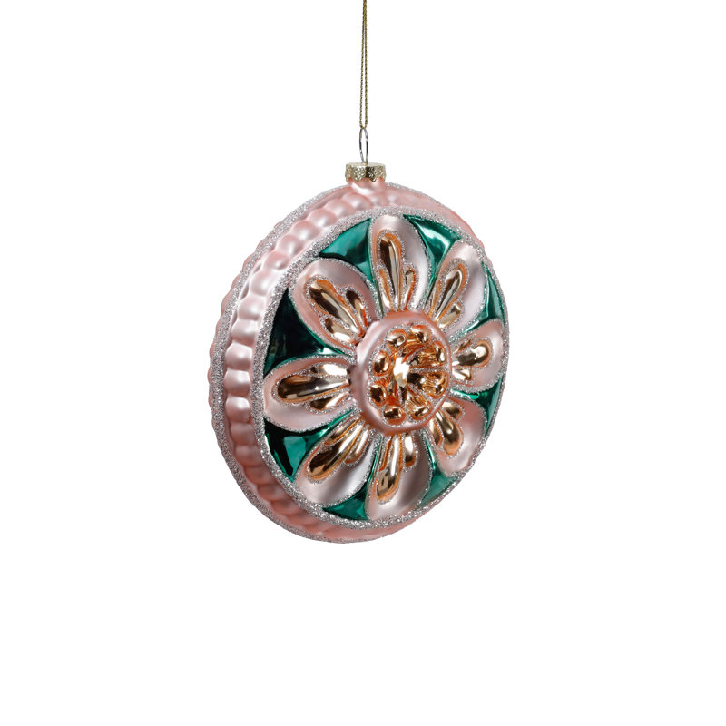 Médaillons de Noël vintage en verre à motifs floraux, ensemble de 6