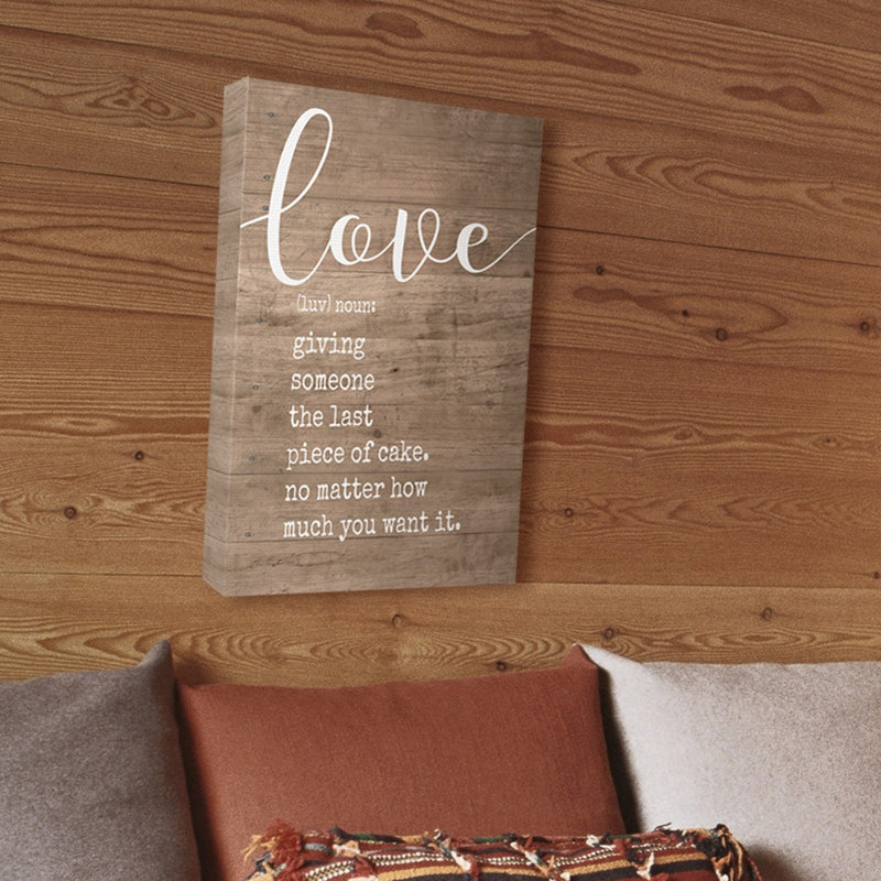 «Love Définition Planked», impression d'art textuel, H 30 po x l 24 po x p 1,5 po, Toile