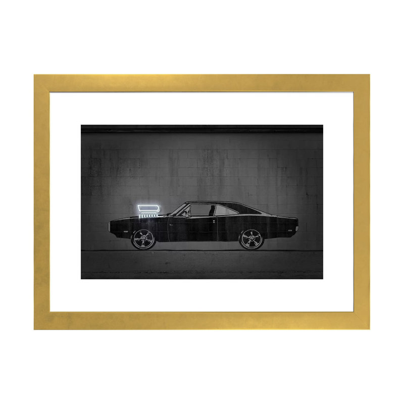 Impression d’art graphique « charger » par octave Mielu, Blanc, H 24 po x l 32 po x P 1 po, Papier encadré doré