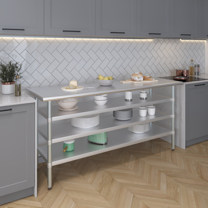 24 po X 72 po Table en acier inoxydable avec trois tablettes inférieures