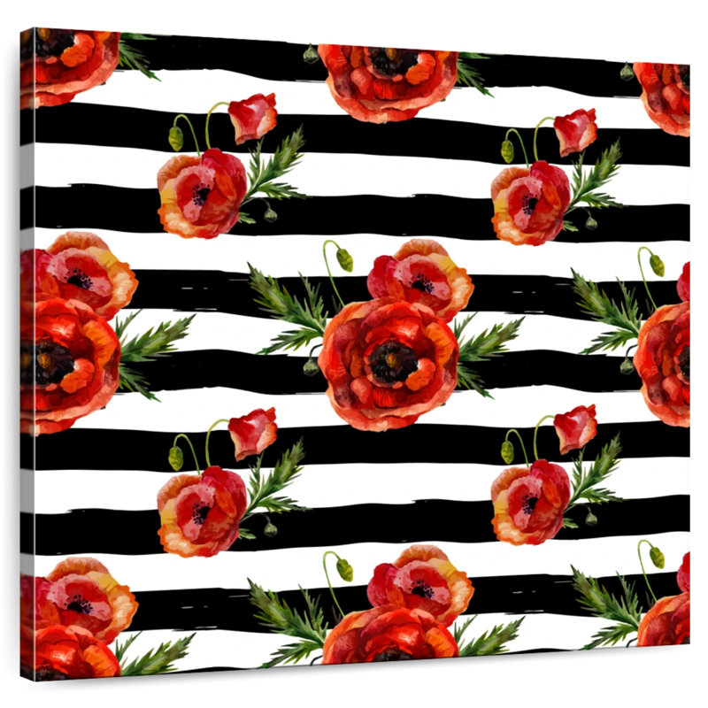 Poppy Flowers Stripes, 30" H x 30" W