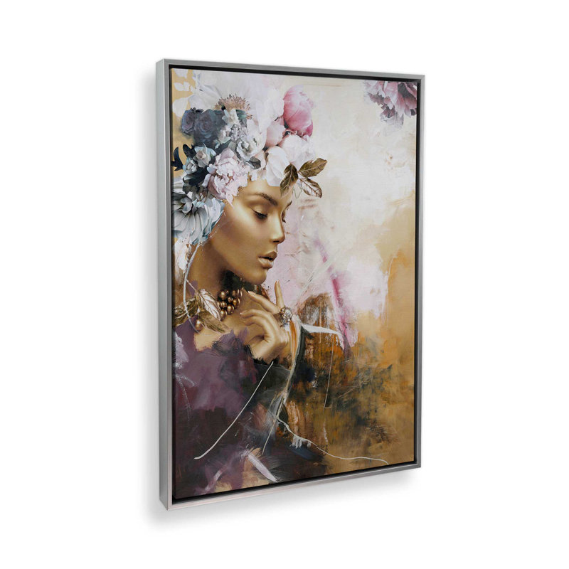 Floral rêverie en or, H 36,75 po x l 24,75 po, Impression encadrée sans passe-partout, Chrome poli
