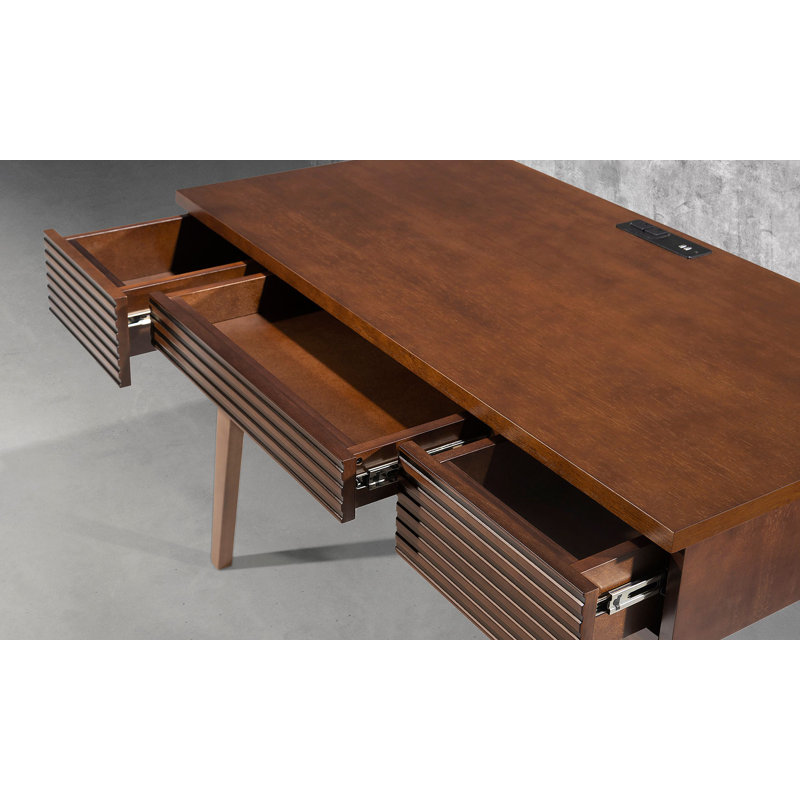 Tango 48" Warm Cognac Solid Wood Writing Desk with USB Dock
